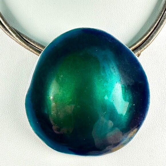 Chico's Blue Green Enamel Pendant 3 Strand Leather Cord Necklace - Picture 2 of 3